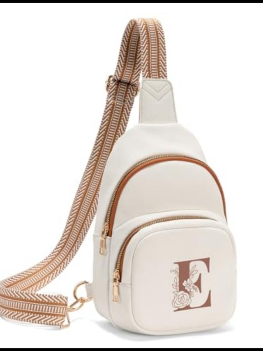 PU Leather Sling Bag Embroidered Initial Crossbody Adjustable Strap Travel